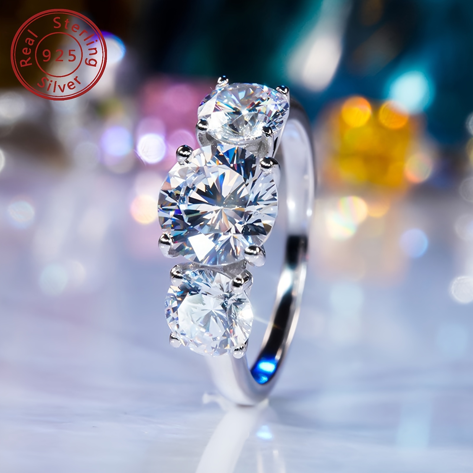 Moissanite Engagement Ring 925 Sterling Silver Round Cut D High Polished Finish